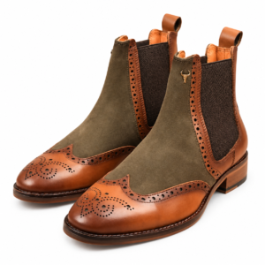 F3 – Men's olive green & Tan Chelsea Brogue Boots